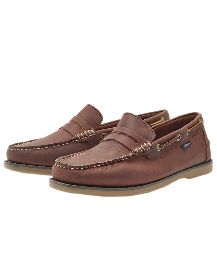 Burgundy Coloured Chatham Mens Shanklin-Premium Leather Loafers on white background #colour_burgundy