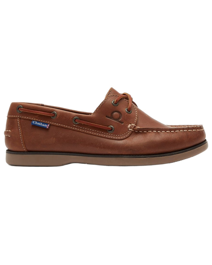 Tan coloured Chatham Mens Whitstable Premium Leather Boat Shoes on white background #colour_tan