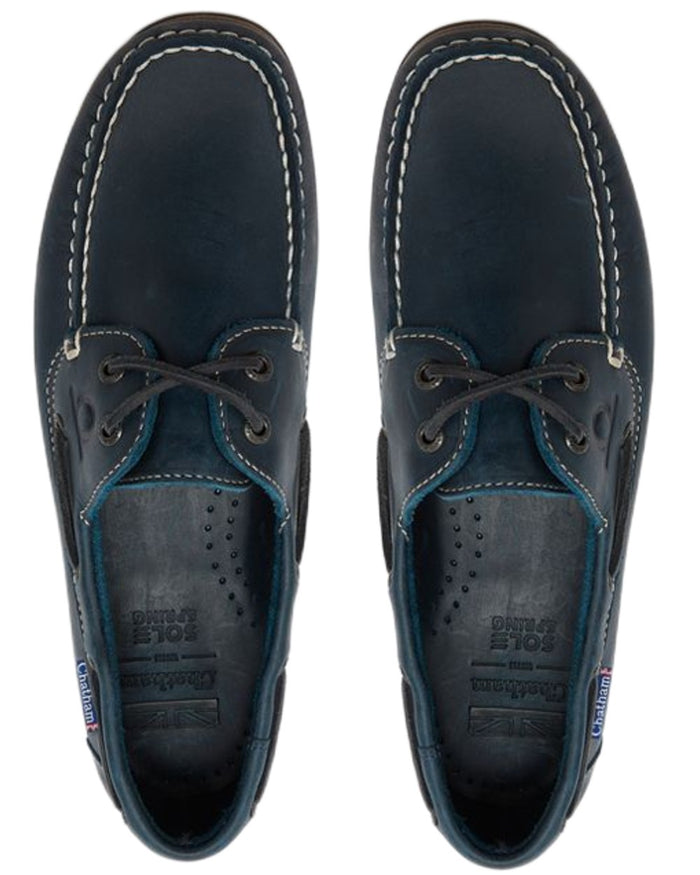 Navy coloured Chatham Mens Whitstable Premium Leather Boat Shoes on white background #colour_navy