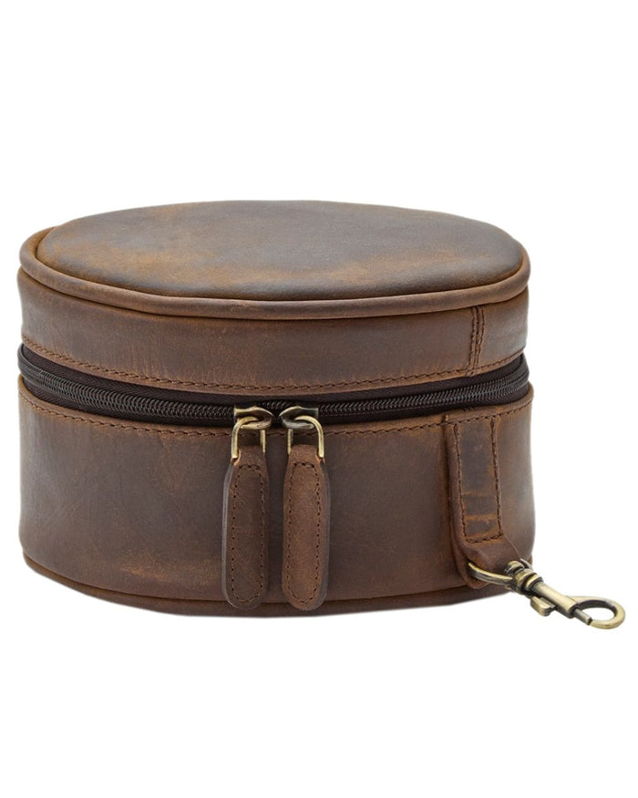 Brown Coloured Chatham Premium Antique Oiled Leather Hearing Protection Case on white background #colour_brown