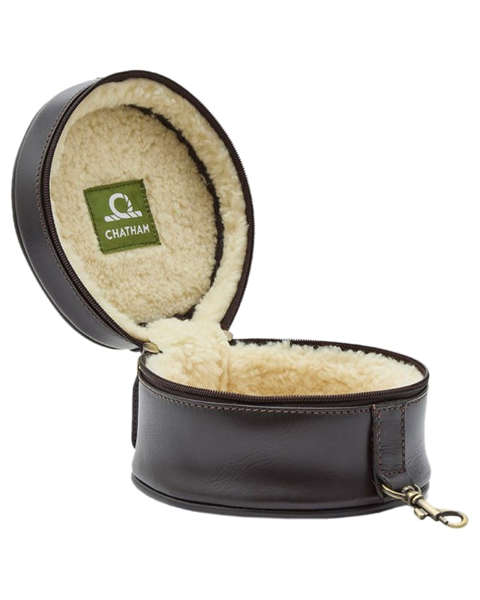 Dark Brown Coloured Chatham Premium Pull Up Leather Hearing Protection Case on white background #colour_dark-brown