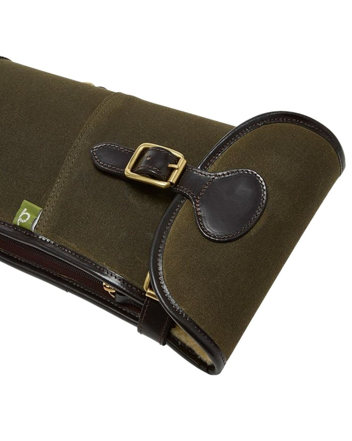 Green Dark Brown Coloured Chatham Waxed Canvas Gun Slip on white background #colour_green-dark-brown