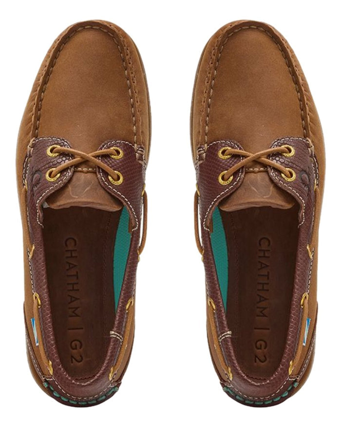 Walnut Brown Snake Coloured Chatham Womens Bermuda G2 Leather Boat Shoes on white background #colour_walnut-brown-snake
