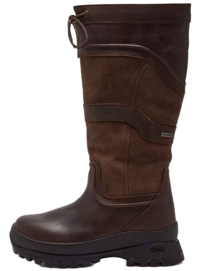 Dark Brown Coloured Chatham Womens Cheltenham Premium Leather Waterproof Tall Boots on white background #colour_dark-brown
