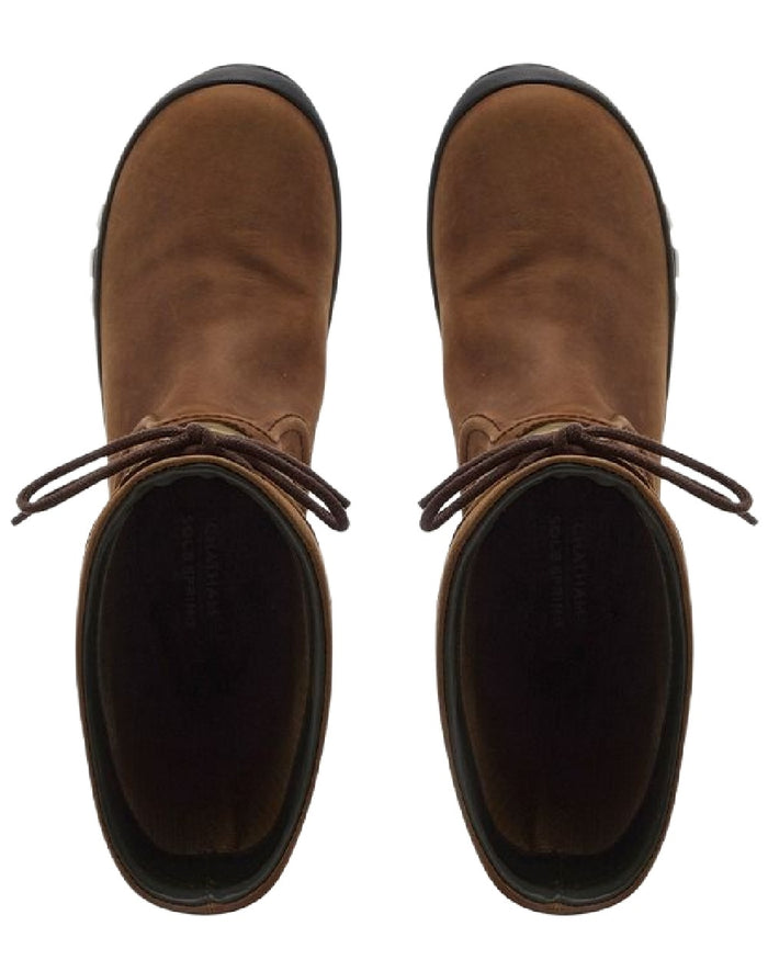 Dark Brown Green Coloured Chatham Womens Cheltenham Premium Leather Waterproof Tall Boots on white background #colour_dark-brown-green