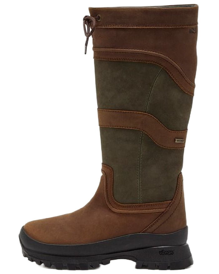 Dark Brown Green Coloured Chatham Womens Cheltenham Premium Leather Waterproof Tall Boots on white background #colour_dark-brown-green