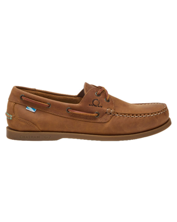 Walnut Coloured Chatham Womens Deck II G2 Premium Leather Boat Shoes on white background #colour_walnut
