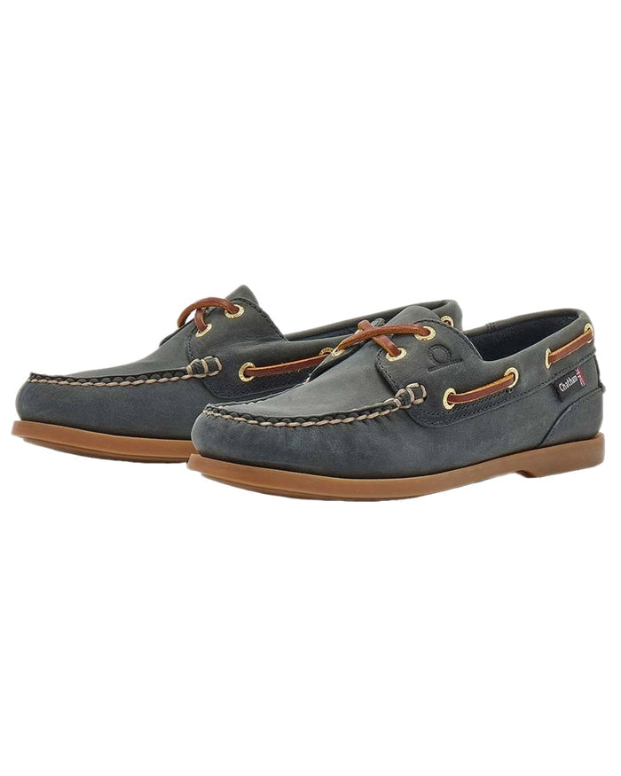 Blue Coloured Chatham Womens Deck II G2 Premium Leather Boat Shoes on white background #colour_blue