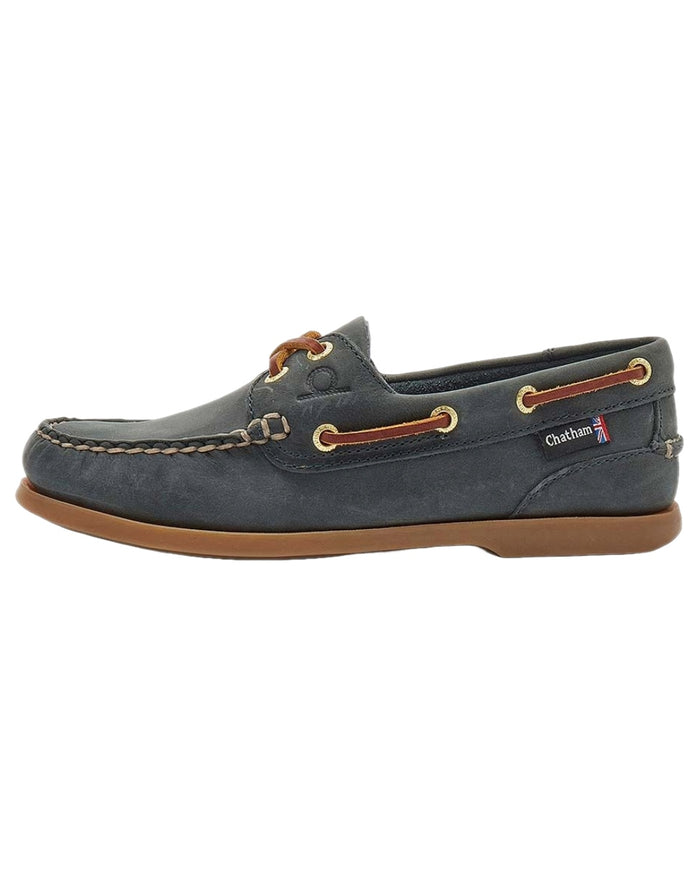 Blue Coloured Chatham Womens Deck II G2 Premium Leather Boat Shoes on white background #colour_blue