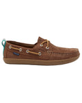 Tan coloured Chatham Womens Eclipse Nubuck Barefoot Boat Shoes on white background #colour_tan