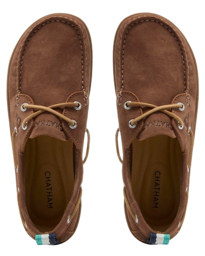 Tan coloured Chatham Womens Eclipse Nubuck Barefoot Boat Shoes on white background #colour_tan