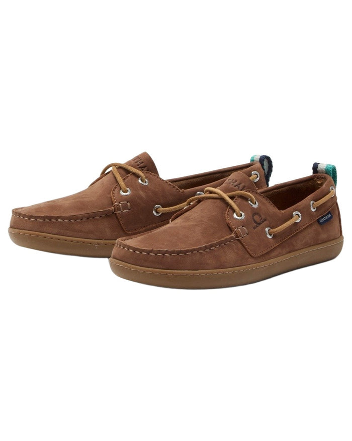 Tan coloured Chatham Womens Eclipse Nubuck Barefoot Boat Shoes on white background #colour_tan