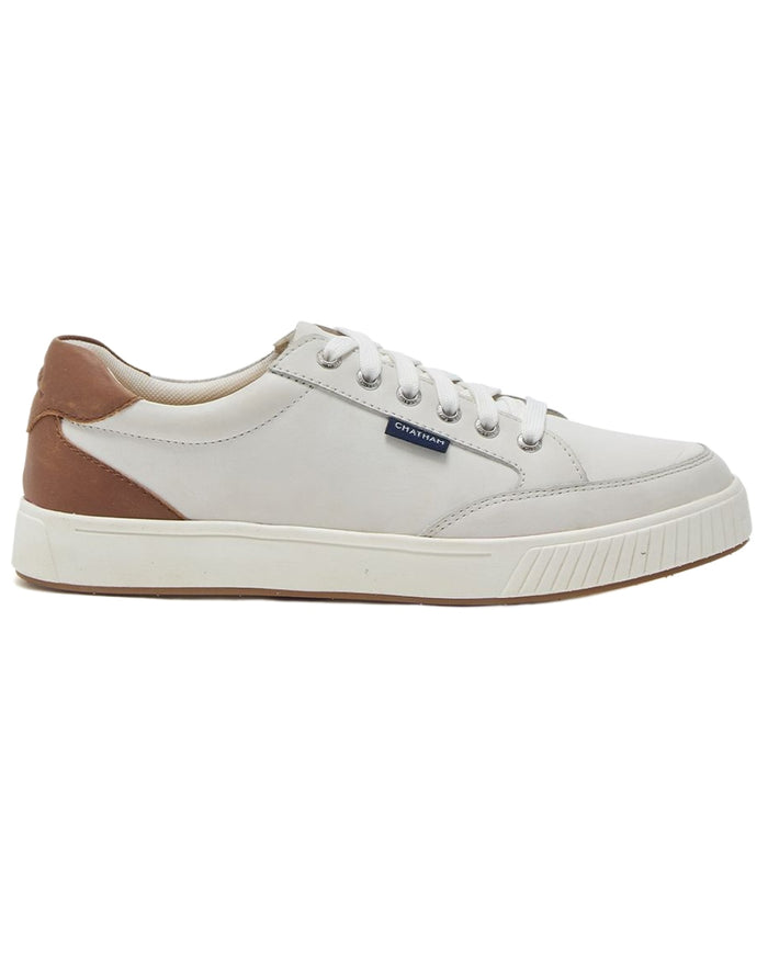 White Tan Chatham Womens Fingle Court Style Trainer Shoes on white background #colour_white-tan
