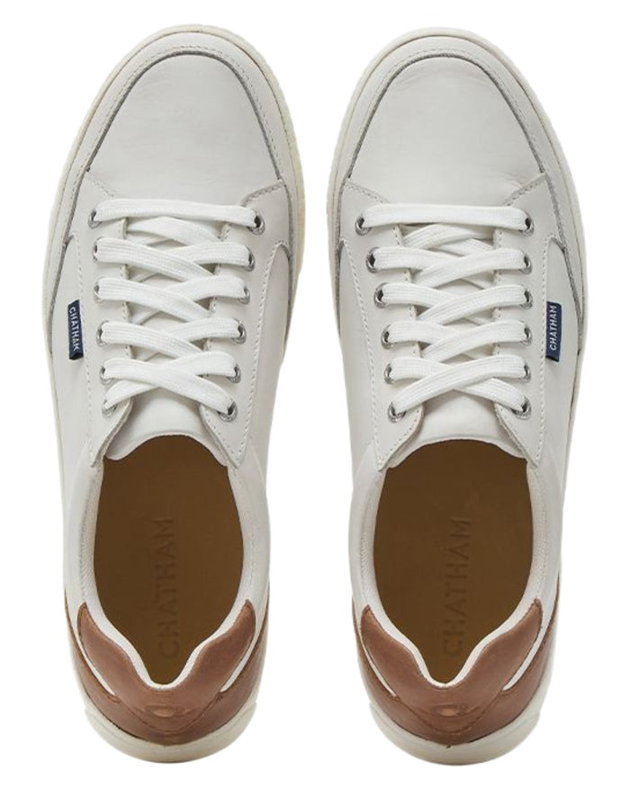 White Tan Chatham Womens Fingle Court Style Trainer Shoes on white background #colour_white-tan