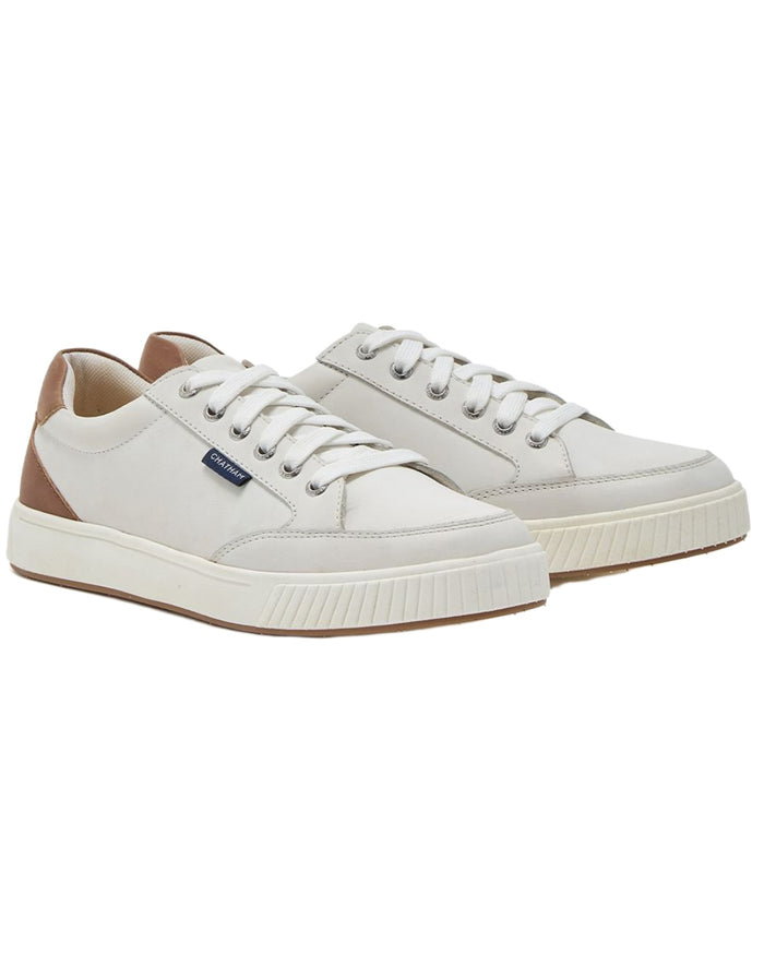 White Tan Chatham Womens Fingle Court Style Trainer Shoes on white background #colour_white-tan