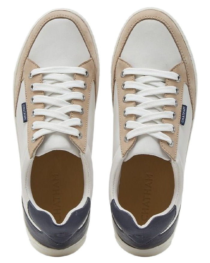 White Navy SandChatham Womens Fingle Court Style Trainer Shoes on white background #colour_white-navy-sand