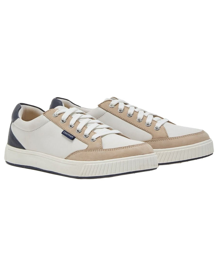 White Navy SandChatham Womens Fingle Court Style Trainer Shoes on white background #colour_white-navy-sand