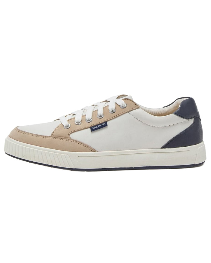 White Navy SandChatham Womens Fingle Court Style Trainer Shoes on white background #colour_white-navy-sand