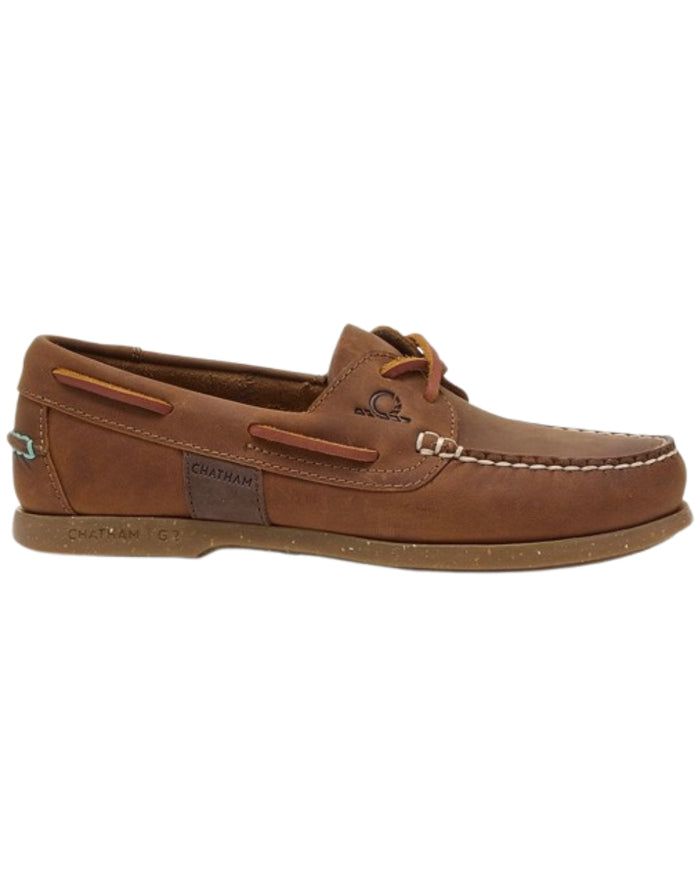 Walnut Coloured Chatham Womens Java II G2-Premium Leather Sustainable Deck Shoe on white background #colour_walnut