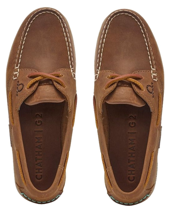 Walnut Coloured Chatham Womens Java II G2-Premium Leather Sustainable Deck Shoe on white background #colour_walnut