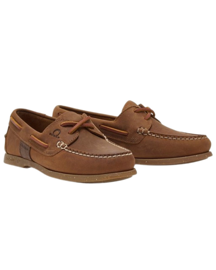 Walnut Coloured Chatham Womens Java II G2-Premium Leather Sustainable Deck Shoe on white background #colour_walnut