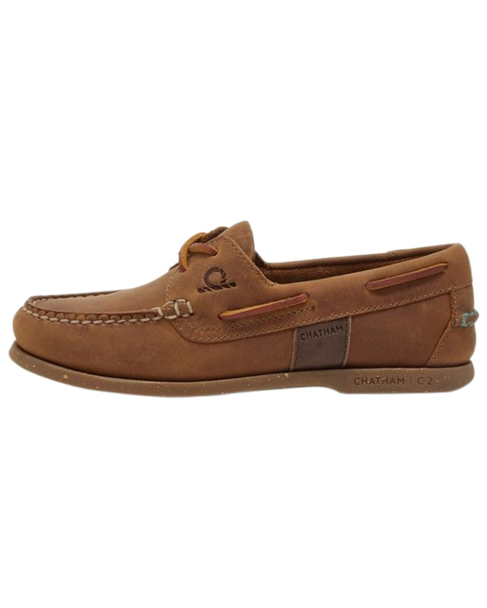Walnut Coloured Chatham Womens Java II G2-Premium Leather Sustainable Deck Shoe on white background #colour_walnut