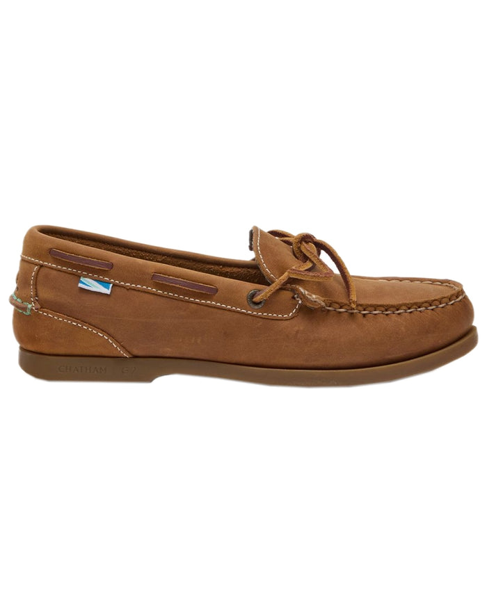 Walnut Coloured Chatham Womens Olivia G2-Premium Nubuck Slip-On Deck Shoes on white background #colour_walnut