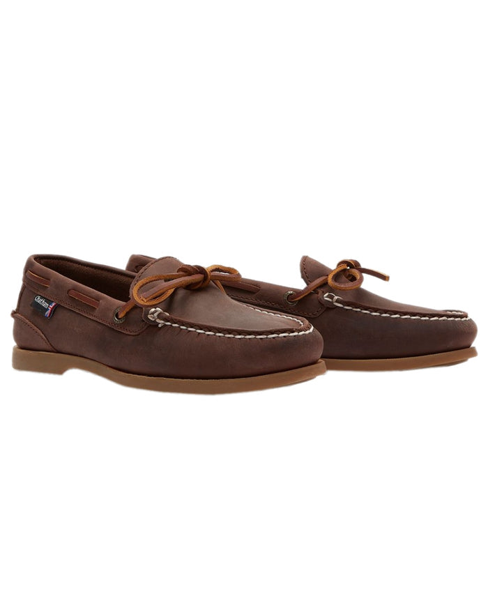 Chocolate Coloured Chatham Womens Olivia G2-Premium Nubuck Slip-On Deck Shoes on white background #colour_chocolate