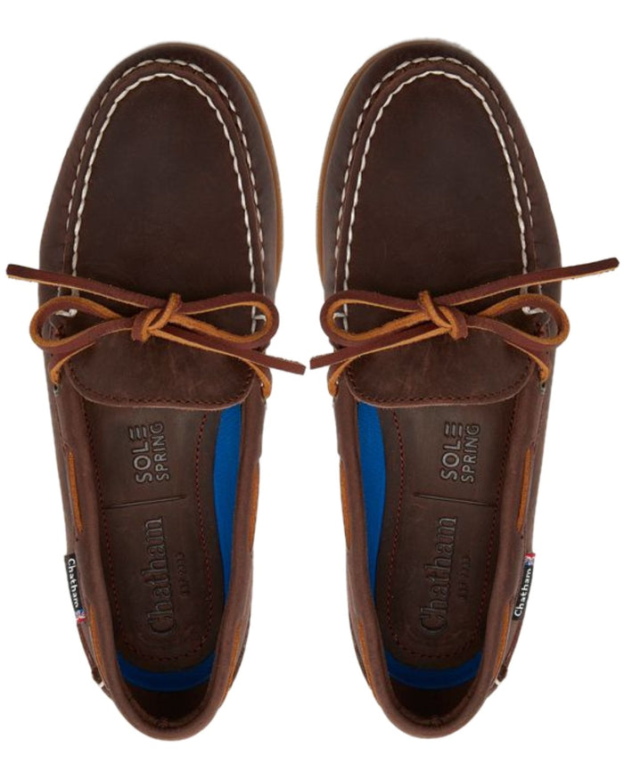 Chocolate Coloured Chatham Womens Olivia G2-Premium Nubuck Slip-On Deck Shoes on white background #colour_chocolate