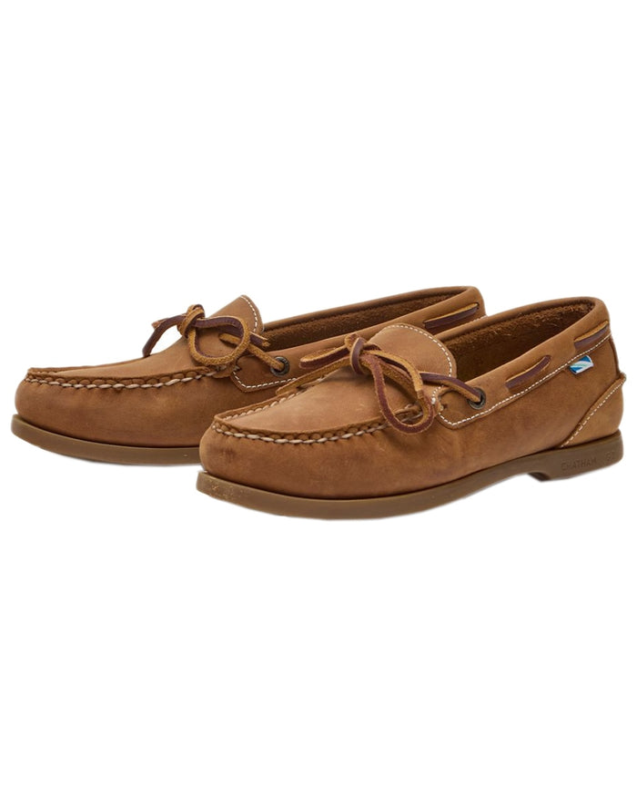 Walnut Coloured Chatham Womens Olivia G2-Premium Nubuck Slip-On Deck Shoes on white background #colour_walnut