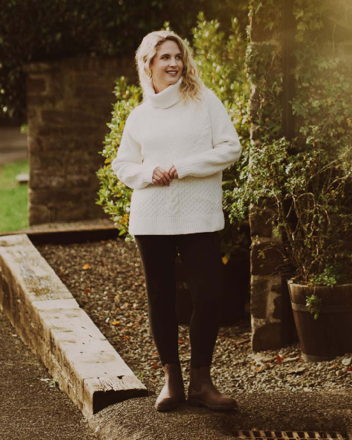 Chocolate Coloured Chatham Womens Olympia II-Premium Leather Waterproof Chelsea Boots on garden background #colour_chocolate