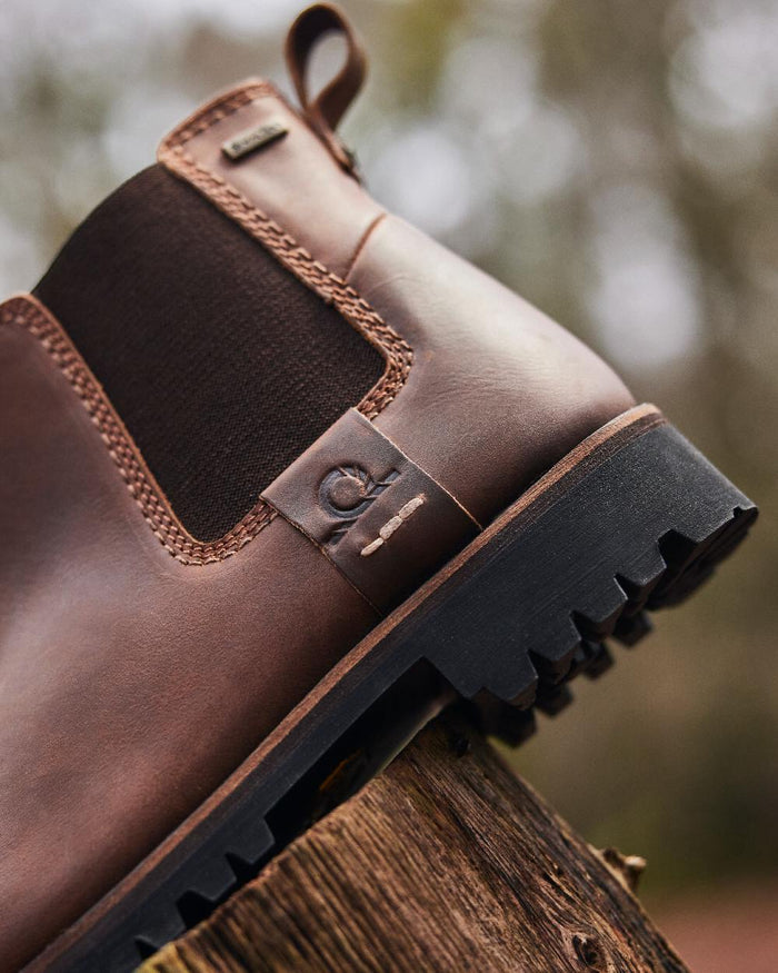 Chocolate Coloured Chatham Womens Olympia II-Premium Leather Waterproof Chelsea Boots on blurry background #colour_chocolate