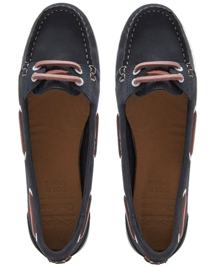Navy Pink Coloured Chatham Womens Payar Leather Boat Shoes on white background #colour_navy-pink