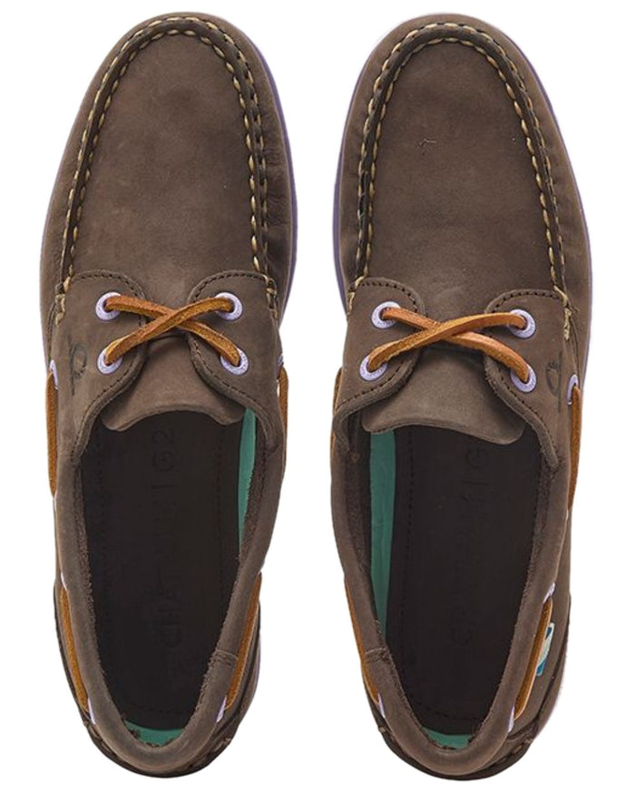 Dark Brown Lavender Coloured Chatham Womens Pippa II G2 Leather Boat Shoes on white background #colour_dark-brown-lavender