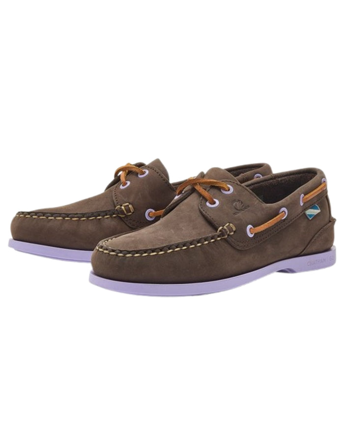 Dark Brown Lavender Coloured Chatham Womens Pippa II G2 Leather Boat Shoes on white background #colour_dark-brown-lavender