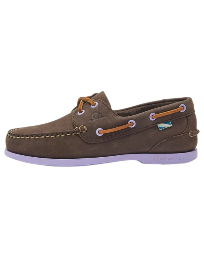 Dark Brown Lavender Coloured Chatham Womens Pippa II G2 Leather Boat Shoes on white background #colour_dark-brown-lavender