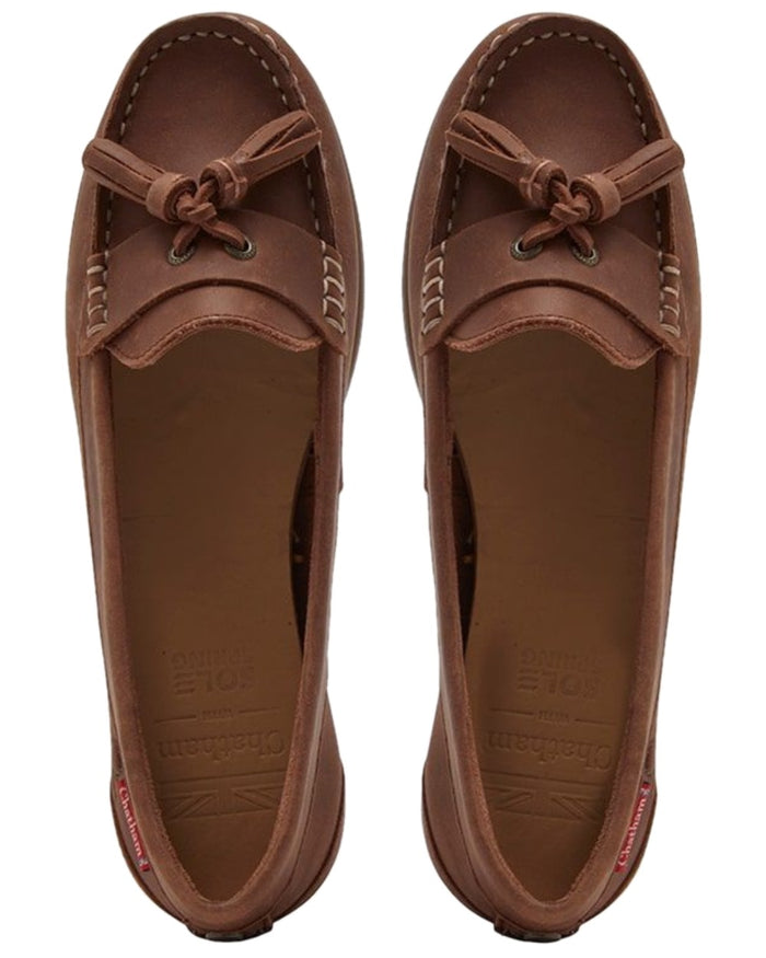 Dark Tan Coloured Chatham Womens Pulau Premium Leather Tassel Loafers on white background #colour_dark-tan