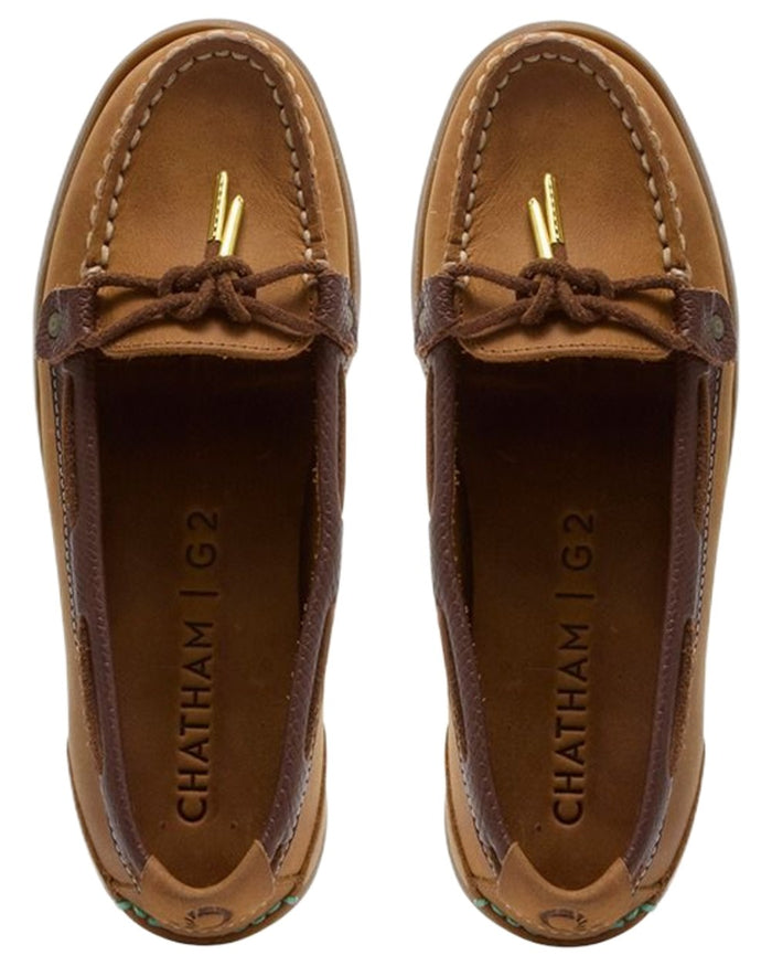 Walnut Brown Snake coloured Chatham Womens Rota G2 Nubuck Slip On Boat Shoes on white background #colour_walnut-brown-snake