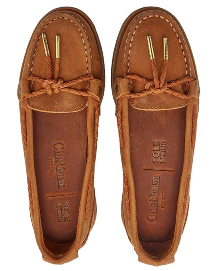 Walnut Coloured Chatham Womens Rota G2-Nubuck Slip-On Boat Shoe on white background #colour_walnut