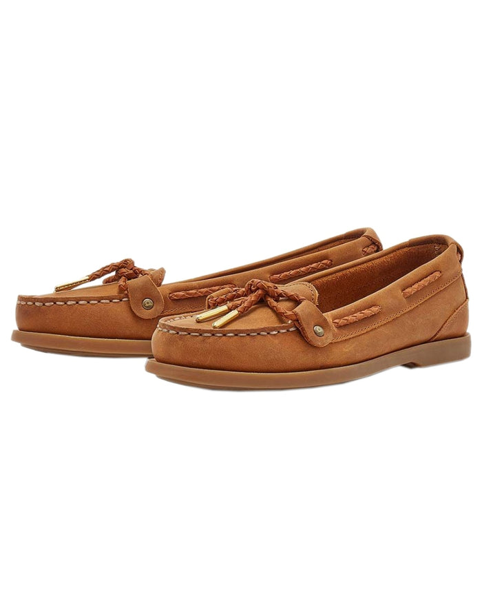 Walnut Coloured Chatham Womens Rota G2-Nubuck Slip-On Boat Shoe on white background #colour_walnut