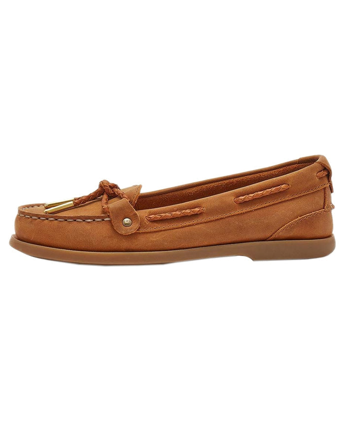 Walnut Coloured Chatham Womens Rota G2-Nubuck Slip-On Boat Shoe on white background #colour_walnut