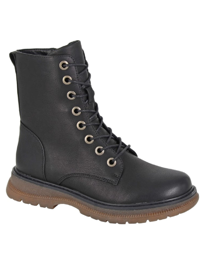 Black Matt Coloured Cipriata Womens Annetta 8 Eye Lace Inside Zip Boots on White Background
#colour_black-matt