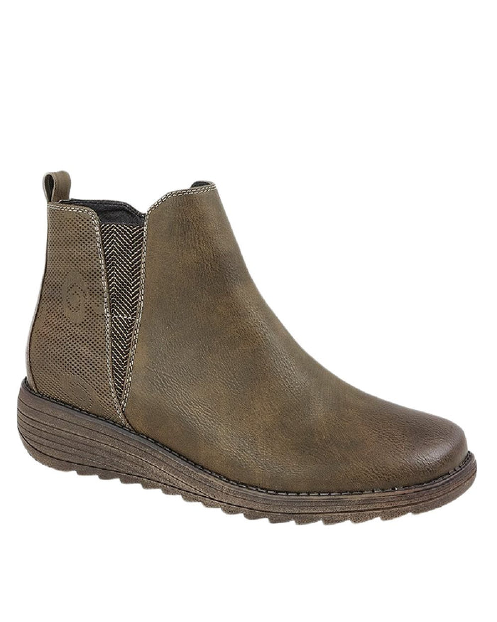 Olive Coloured Cipriata Womens Debora Side V Inside Zip Gusset Ankle Boots on White Background
#colour_olive
