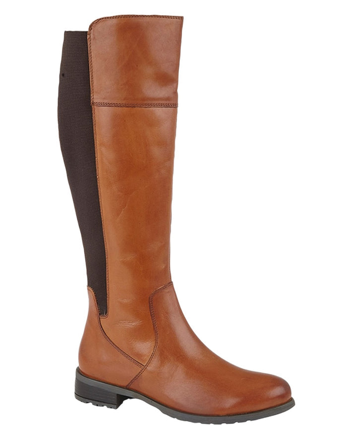 Tan Coloured Cipriata Womens Silvia Elasticated Calf Inside Zip High Leg Boots on White Background
#colour_tan
