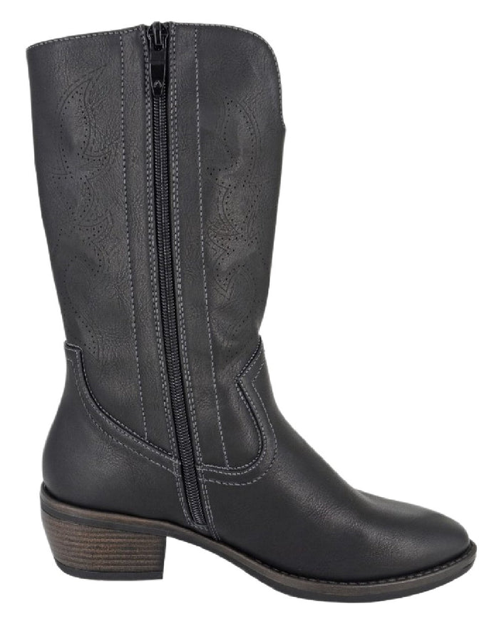 Black Coloured Cipriata Womens Wanda Inside Zip Cowgirl Boots on White Background
#colour_black