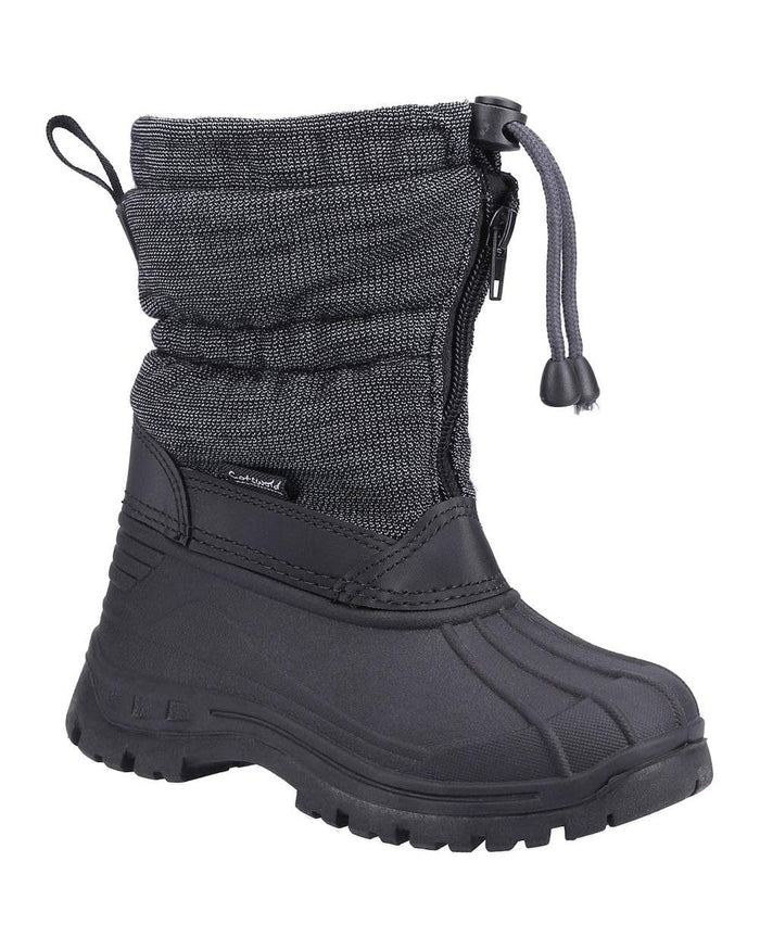 Black coloured Cotswold Bathford Snow Boots on white background #colour_black