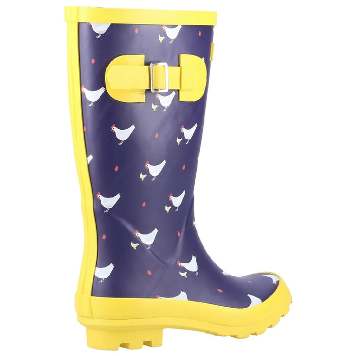 Cotswold Childrens Farmyard Wellington Boots in Chick Print Navy #colour_chick-print-navy