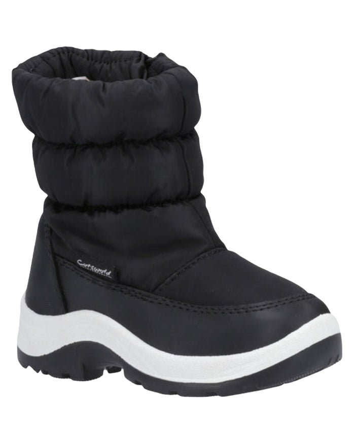 Black Coloured Cotswold Childrens Tirely Snowboots on White Background
#colour_black