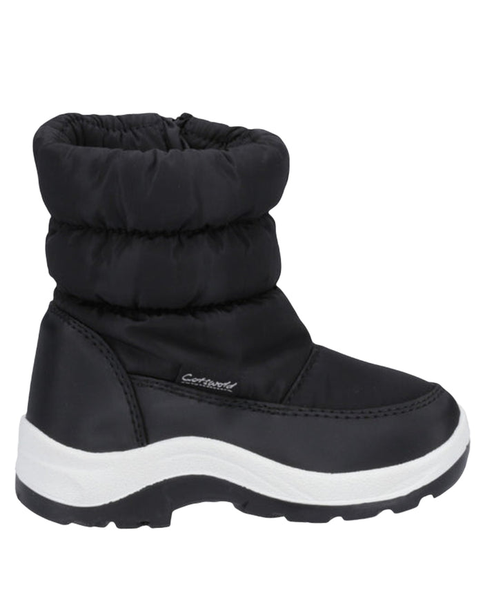 Black Coloured Cotswold Childrens Tirely Snowboots on White Background
#colour_black