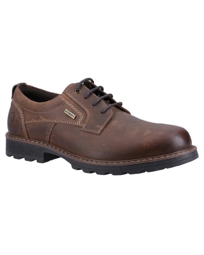Dark Tan coloured Cotswold Tadwick Shoes on white background #colour_dark-tan